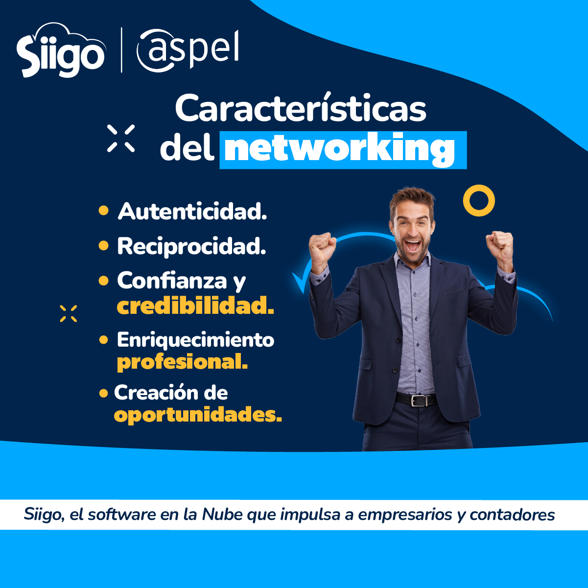 Imagen que representa las 5 características principales del networking