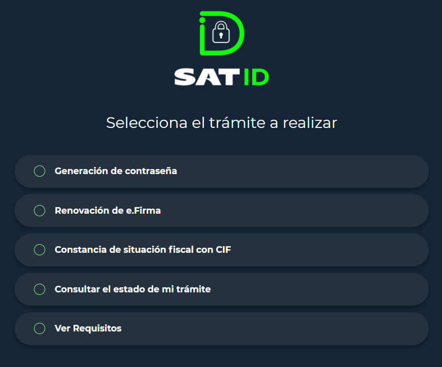 Captura del menú que ofrece el SAT ID