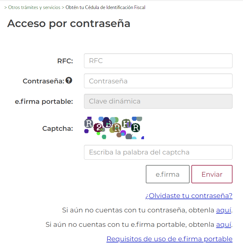 Captura de los pasos a seguir para iniciar sesión en el portal del SAT