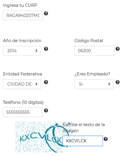 Captura de los campos a llenar para consultar el RFC con CURP