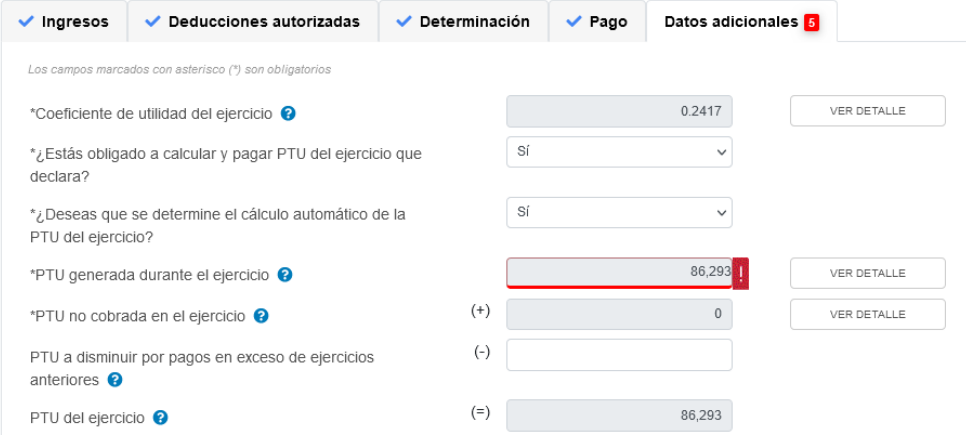 Captura de los campos desplegados en la sección de "Datos adicionales" presente en la declaración anual de personas morales