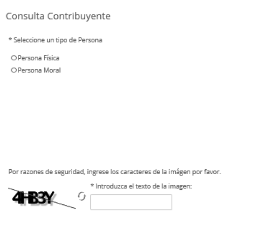 Captura del proceso de consulta de verificación del RFC, mostrando las opciones de Persona Física y Persona Moral