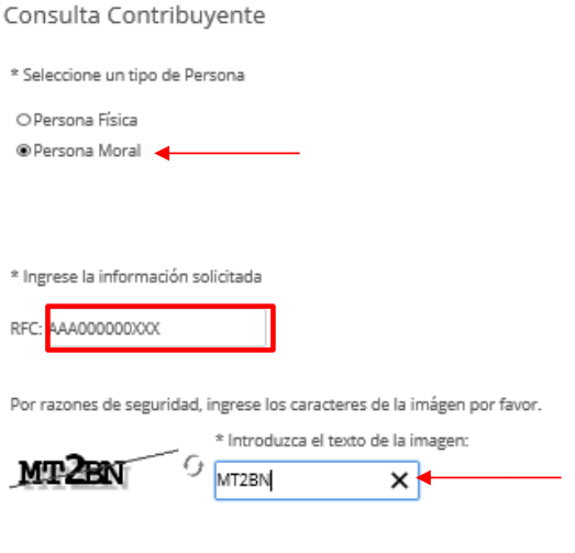 Captura del proceso para verificar RFC con lo solicitado para Persona Moral