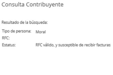 Captura de como se ve el resultado de la consulta para verificar el RFC